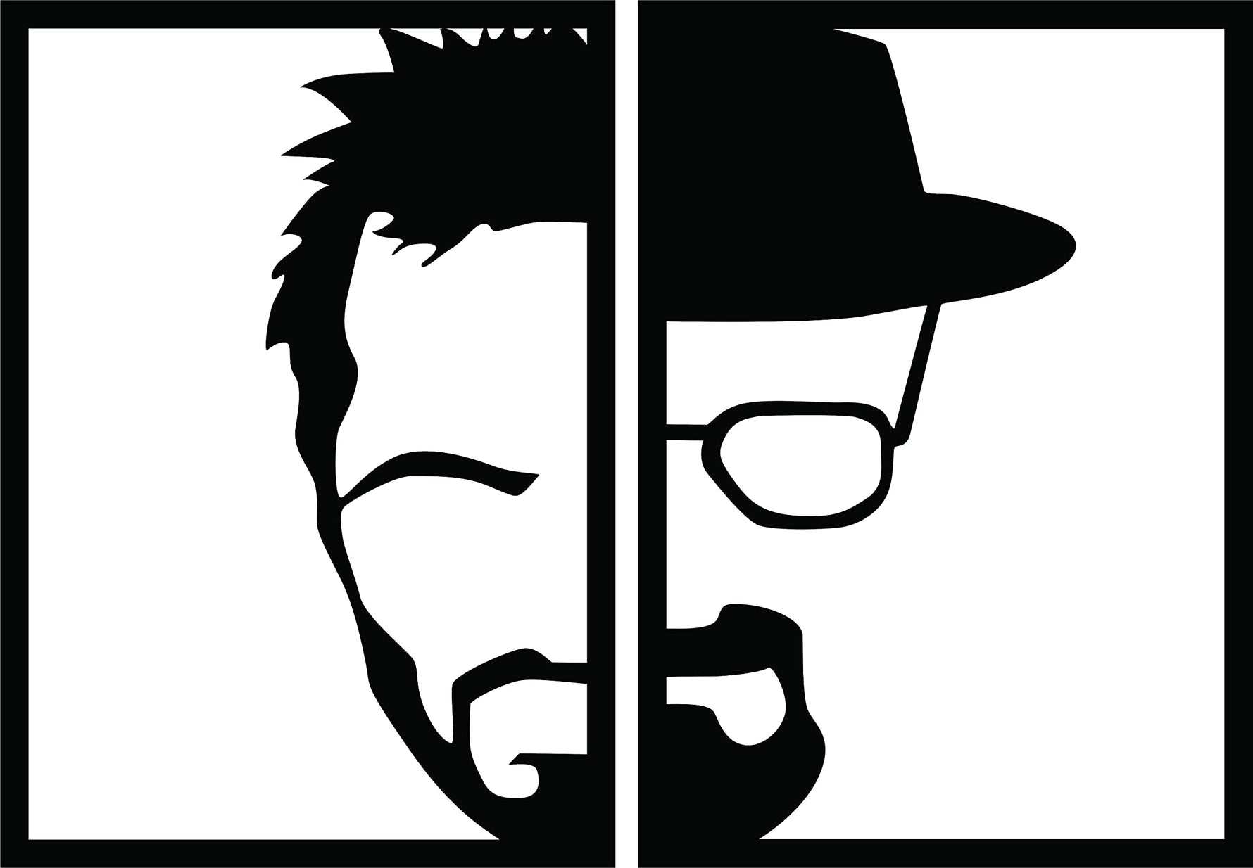A black masculine-themed wall decor featuring a split-frame design of a man’s face, half in modern style and half with a hat and glasses, the image is the enlarged picture of the product.