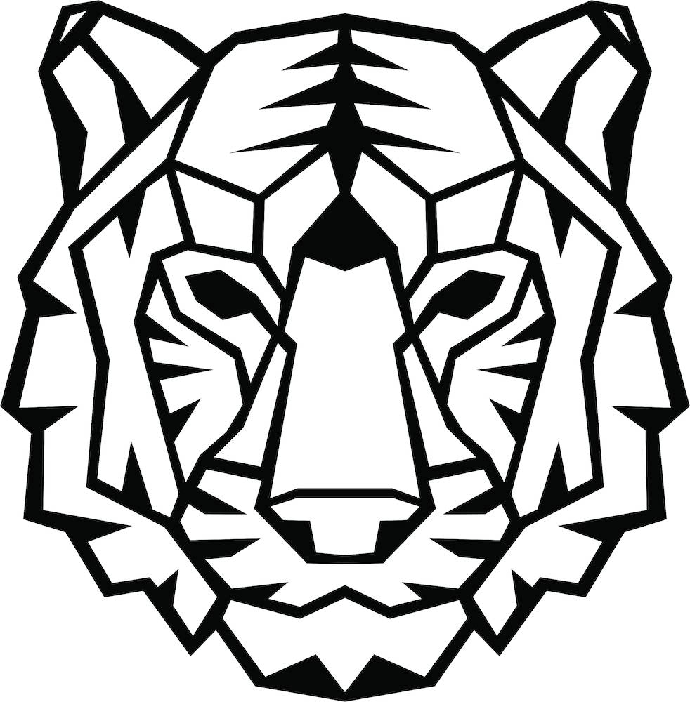 Geometric white and black tiger face wall art made from MDF, the image is the enlarged picture of the product.