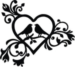 Romantic heart-shaped wall art with bird silhouettes and intricate floral designs, the image is the enlarged picture of the product.