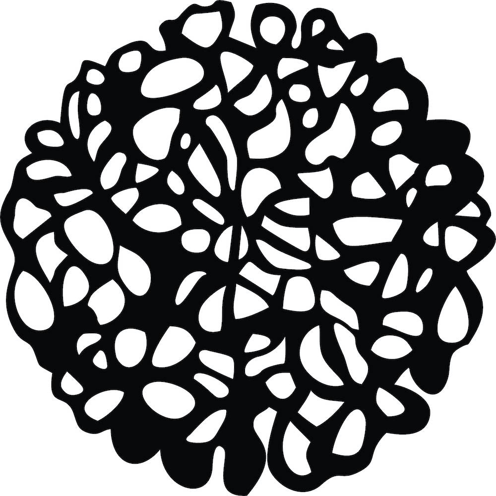 Black circular MDF wall art with an abstract cutout design, focusing on the product.
