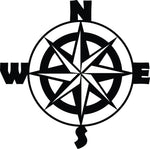 Black wall art featuring a compass design with cardinal directions (N, S, E, W), zooming on the product.