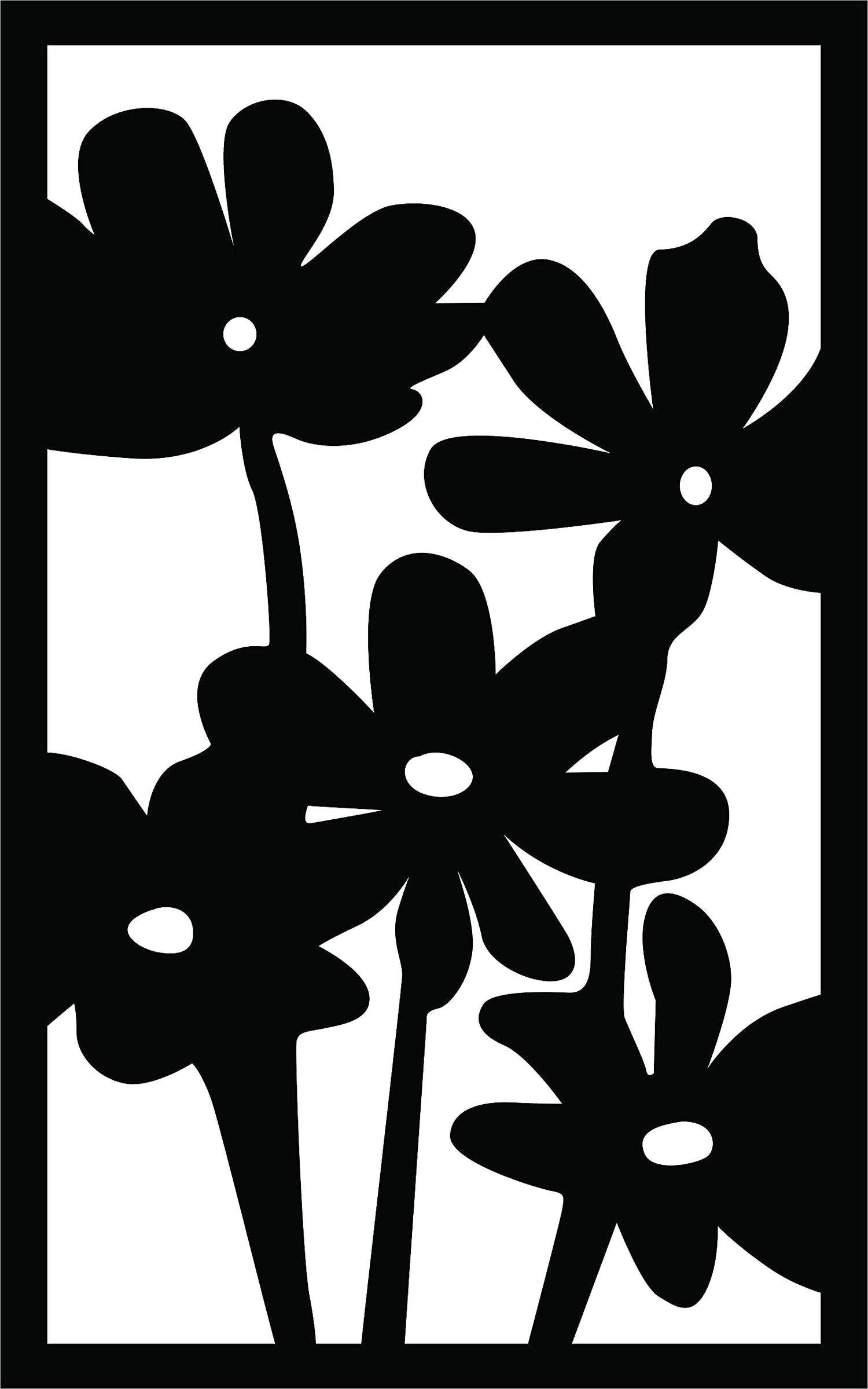 Black wall decor featuring a vertical arrangement of a bunch of flowers, the enlarged image of the product.