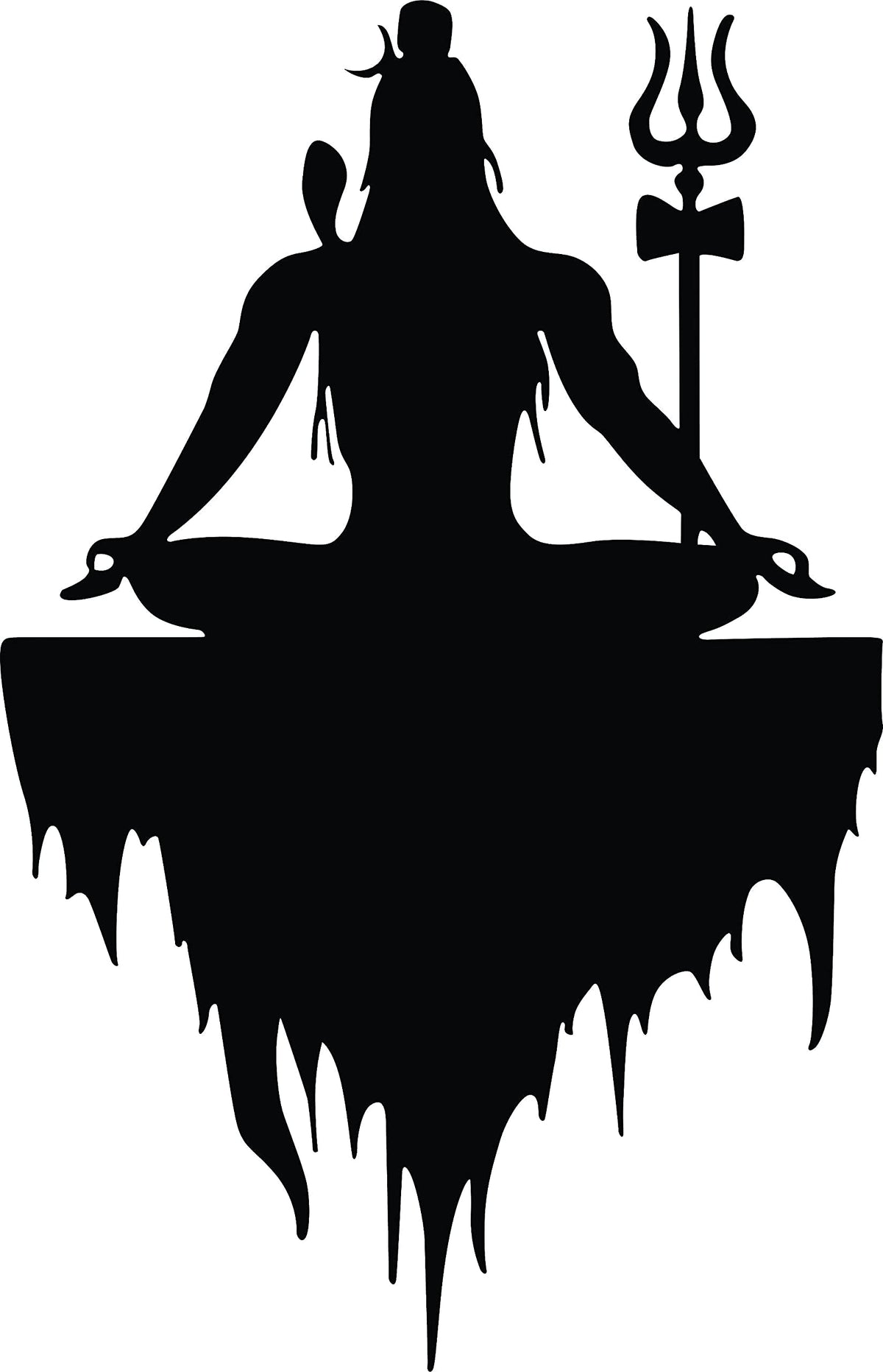 Black Lord Shiva wall art featuring a meditative silhouette of Shiva with a Trishul, the enlarged image of the product.