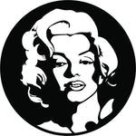 Round wall art featuring a stylized portrait of Marilyn Monroe in black and white. The image is the enlarged picture of the product.