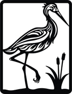 Elegant black MDF wall art featuring a heron standing near water plants, the image is the enlarged picture of the product.