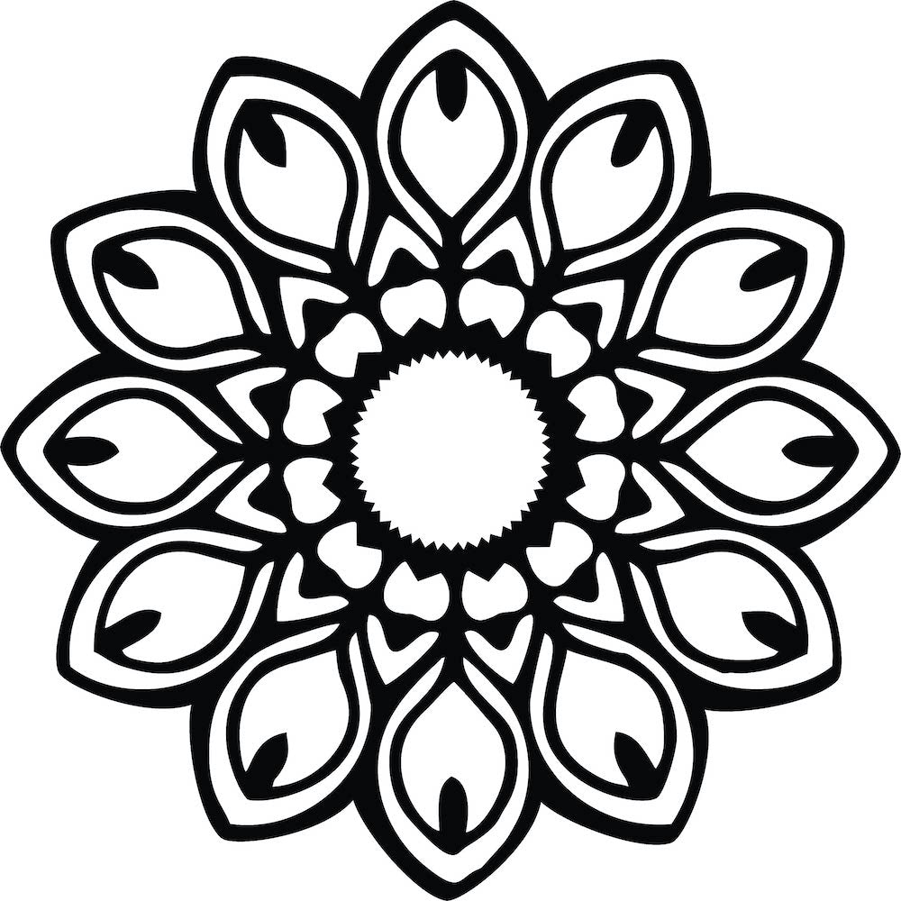Elegant floral mandala wall art with a symmetrical petal design in black, the image is the enlarged picture of the product.