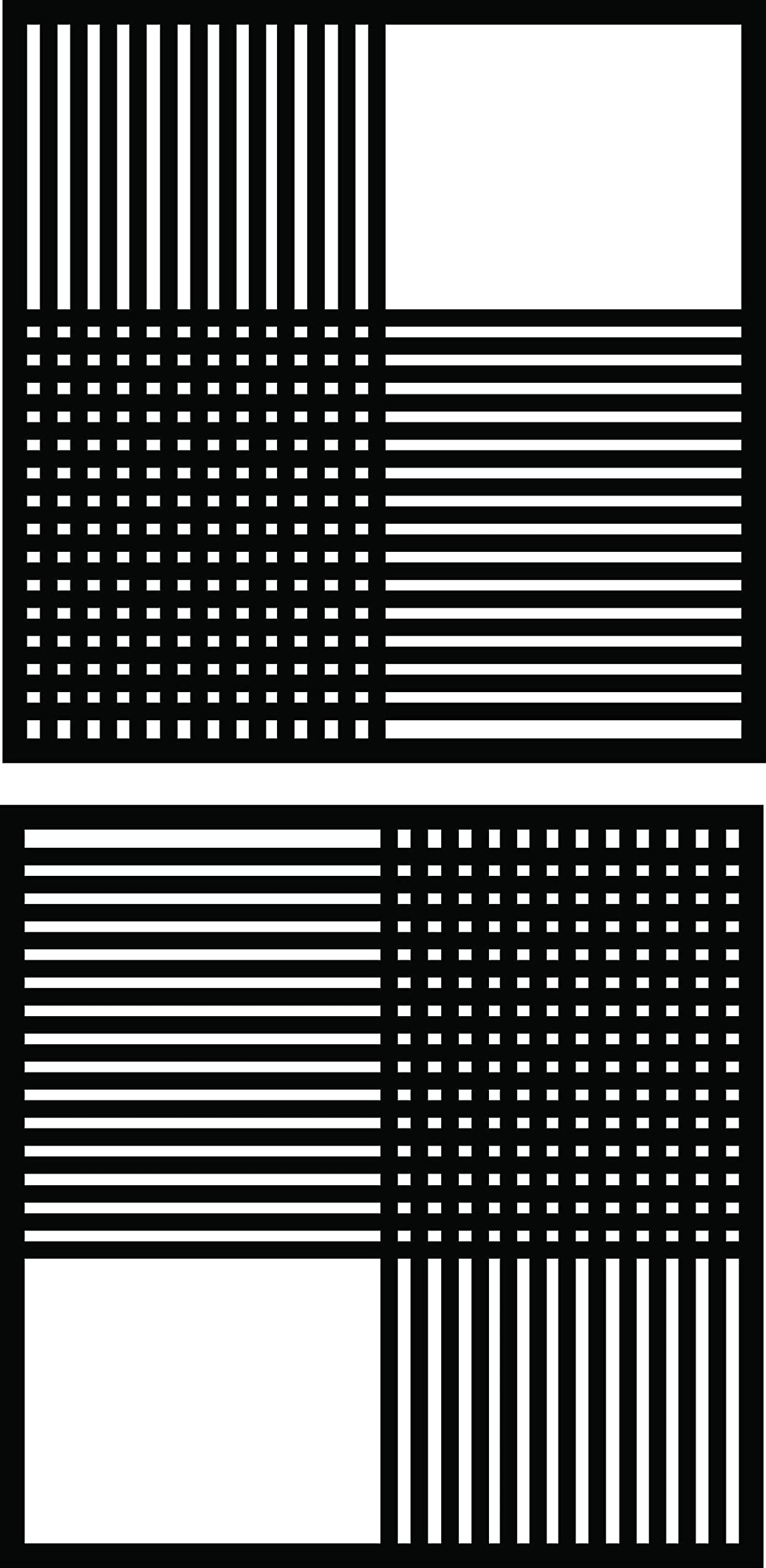 Black geometric abstract wall art featuring two framed designs with lines and patterns, the enlarged mage of the product.
