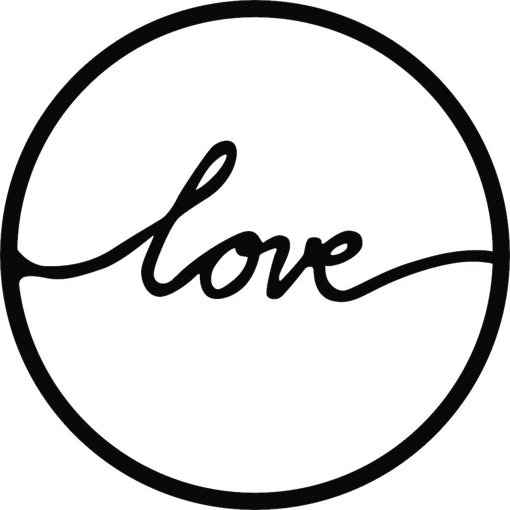 Black MDF circular wall art featuring the word "love" in elegant cursive, focusing on the product.