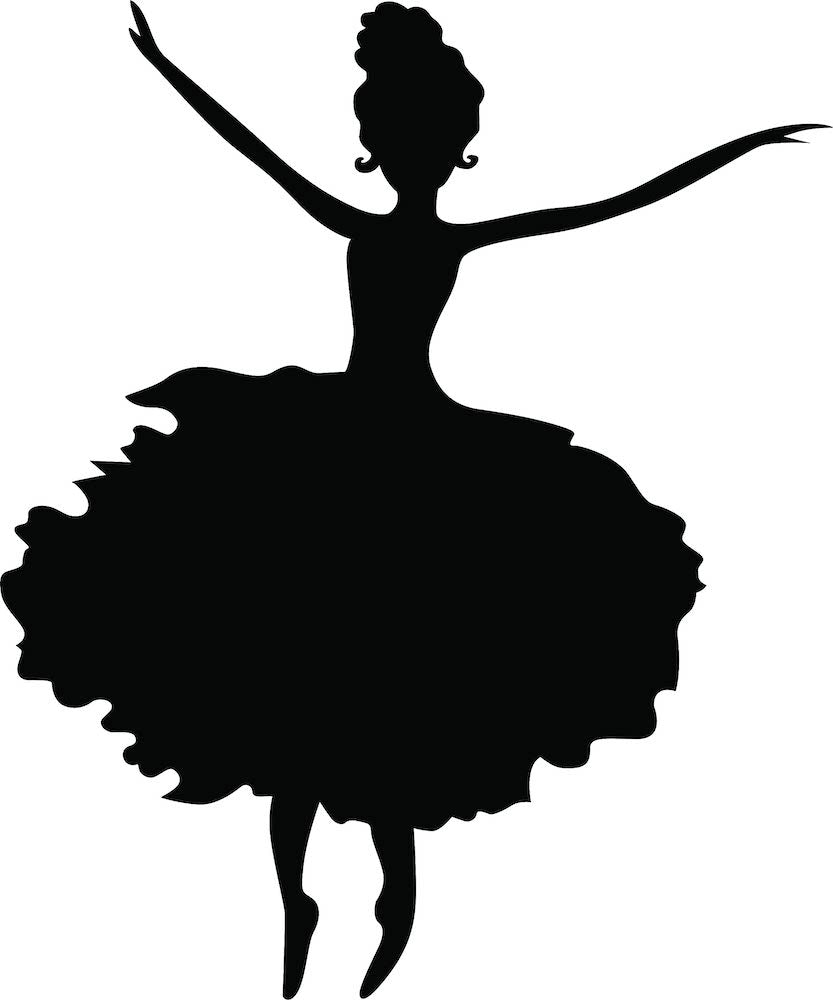 Black silhouette of a dancing girl wall decor featuring a graceful ballerina design, the image is the enlarged picture of the product