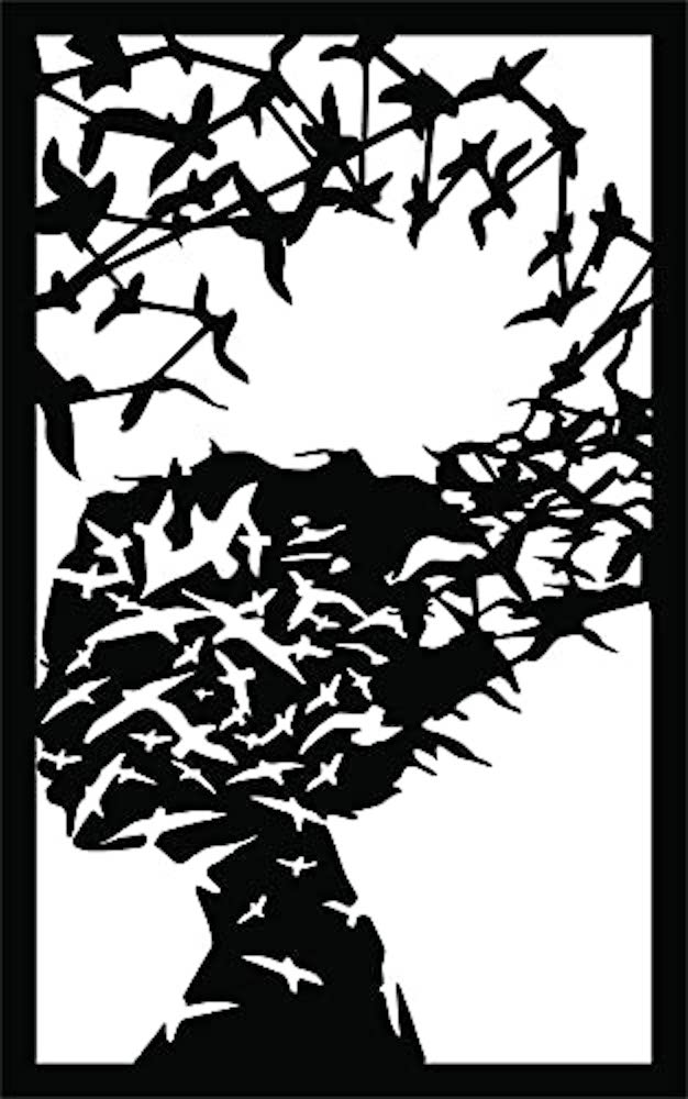 Artistic MDF wall art featuring a tree transforming into flying birds, enclosed in a black rectangular frame.