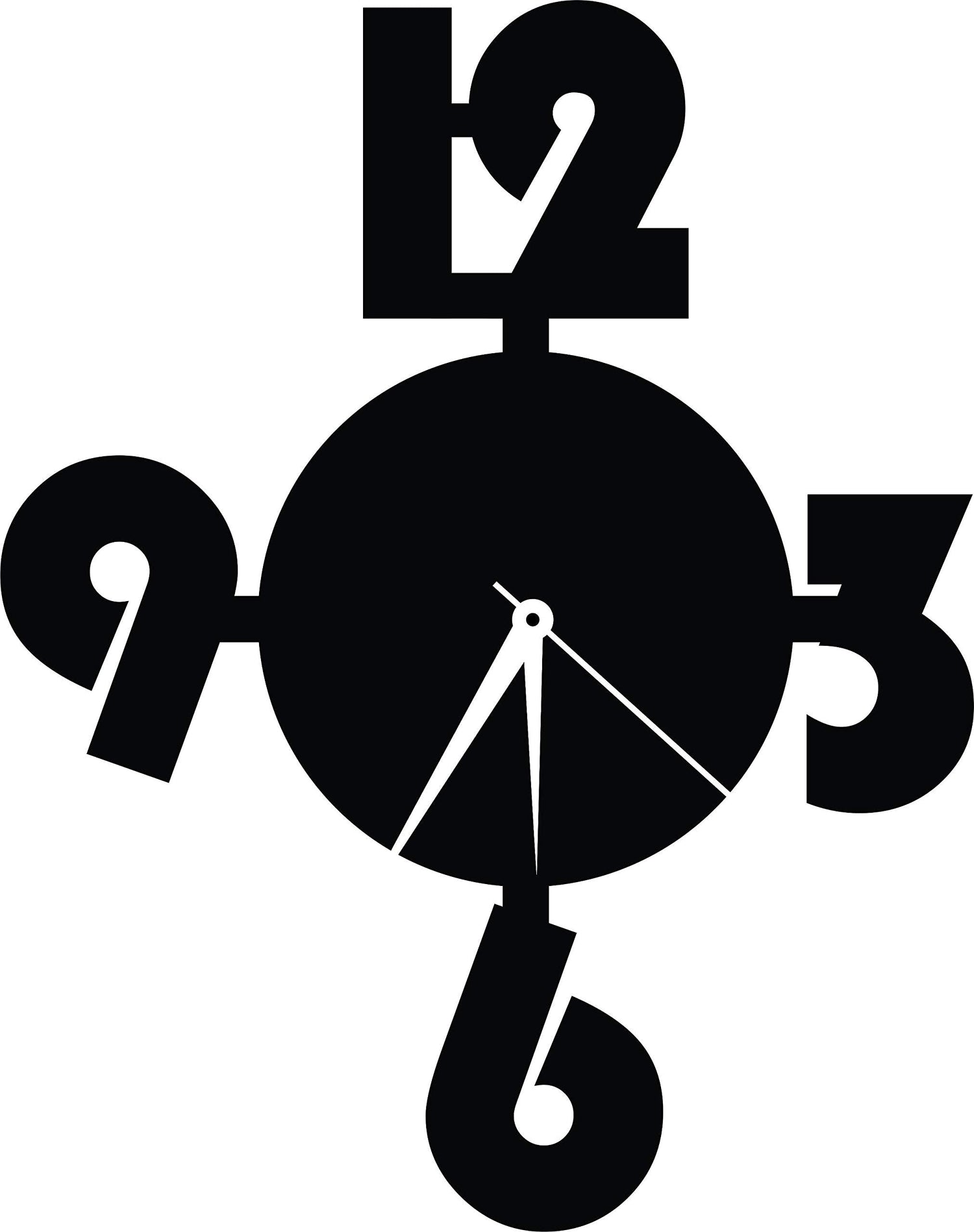 Black modern wall clock with oversized numbers on a light green wall, the image is the enlarged picture of the product.