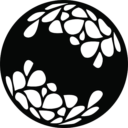 Circular black MDF wall art with abstract leaf-inspired cutout patterns, image focuses on the product.
