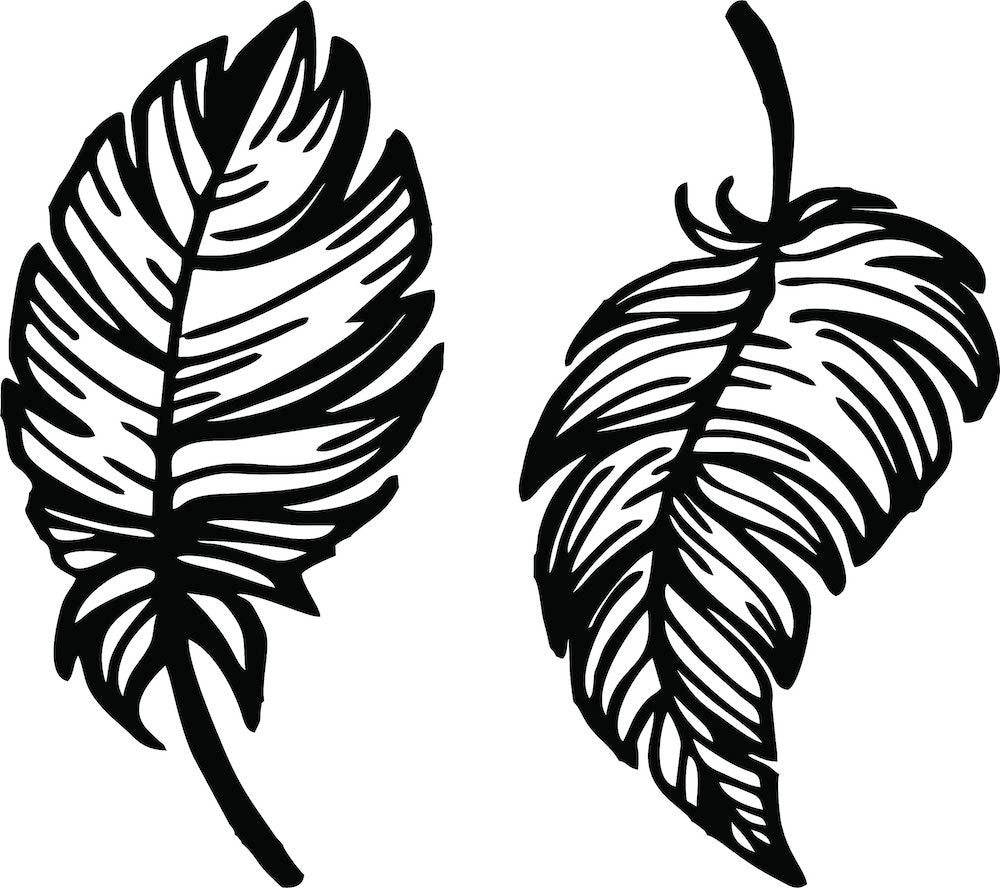 Two intricately designed black MDF feather wall decor pieces, the image is an enlarged picture of the product.