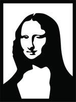 Modern minimalist Mona Lisa-inspired wall art in black silhouette displayed in a cozy living room. The image is the enlarged picture of the product.