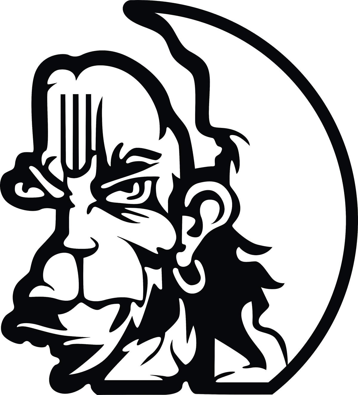 Black Lord Hanuman wall art featuring a detailed silhouette of Hanuman's face with traditional markings, the image is the enlarged picture of the product.