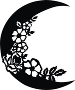 Crescent moon wall decor in black with intricate floral designs, the enlarged image of the product.