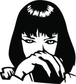 Black anime girl wall art featuring a stylized silhouette of a girl with intense eyes and bangs, the image shows the enlarged picture of the product.