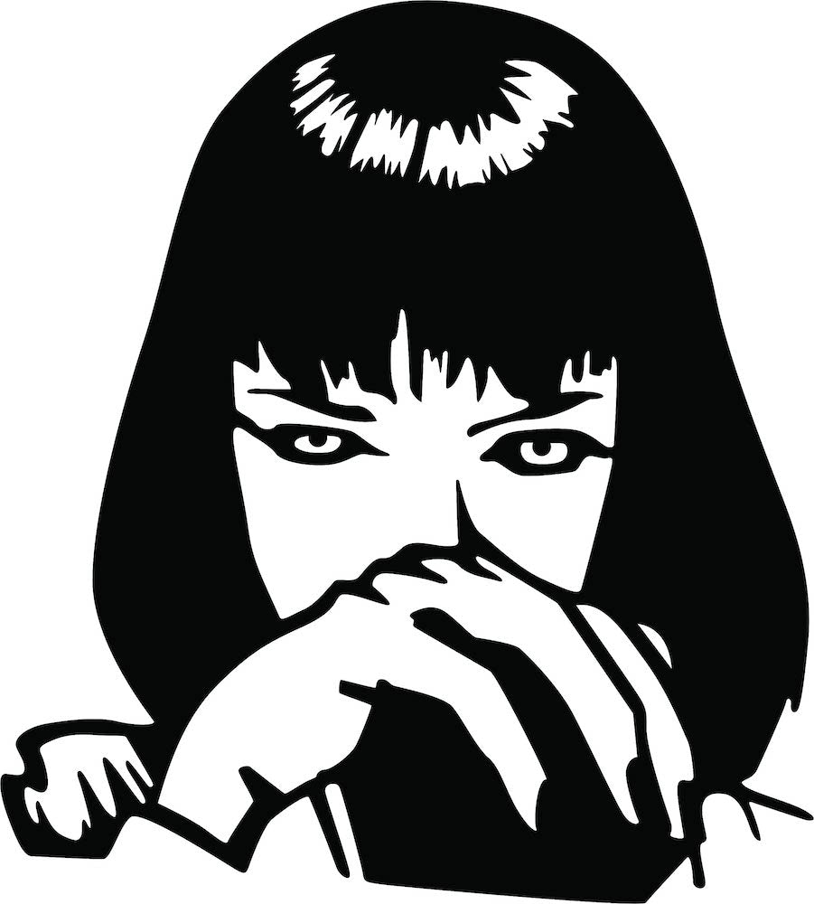 Black anime girl wall art featuring a stylized silhouette of a girl with intense eyes and bangs, the image shows the enlarged picture of the product.
