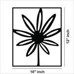 Minimalist black flower wall decor in a rectangular frame, the dimensional image of the product with 12 inch by 10 inch dimensions.