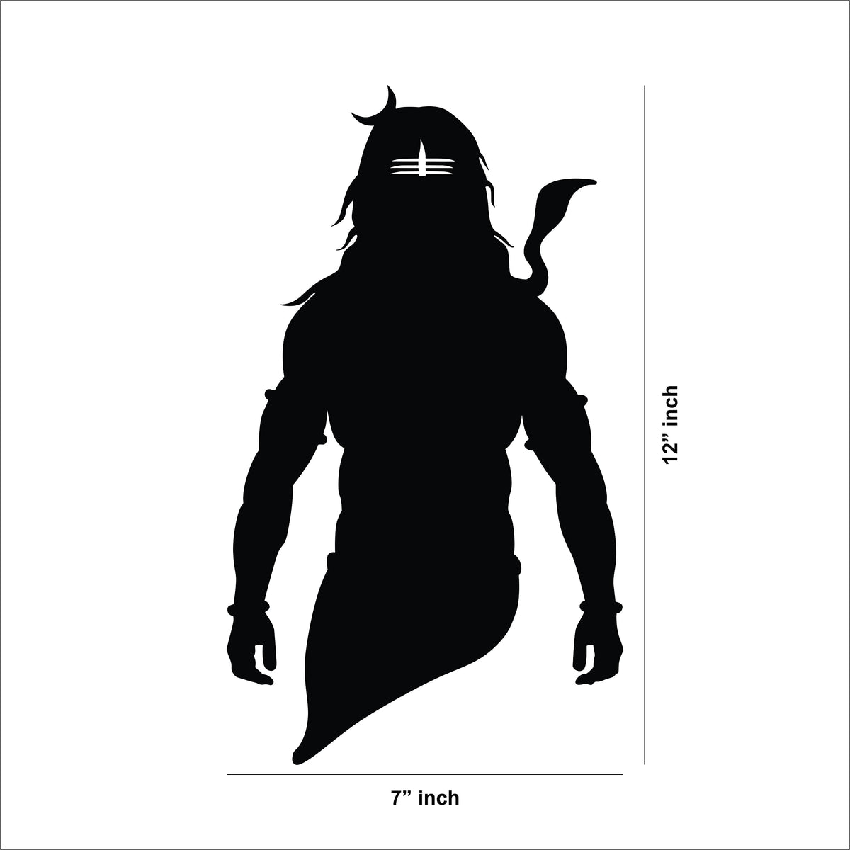 Black God Shambhu wall art featuring a powerful silhouette of Lord Shiva, the dimensional image of the product with 12 inch by 7 inch dimensions.