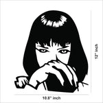 Black anime girl wall art featuring a stylized silhouette of a girl with intense eyes and bangs, the image shows the dimensions of the product that is 12 inch by 10.8 inch.