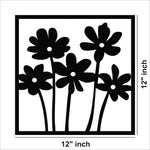Black flower wall decor featuring a minimalist floral design, the dimensionaal image of the product with 12 inch by 12 inch.