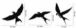 Black free bird wall art featuring three silhouettes of birds in flight, the dimensional image of the product with 12 inch by 9 inch per frame.