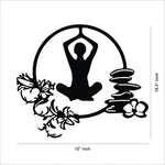 Yoga wall art featuring a meditative pose the dimensional image of the product which is 10.3 inch by 12 inch dimensions.