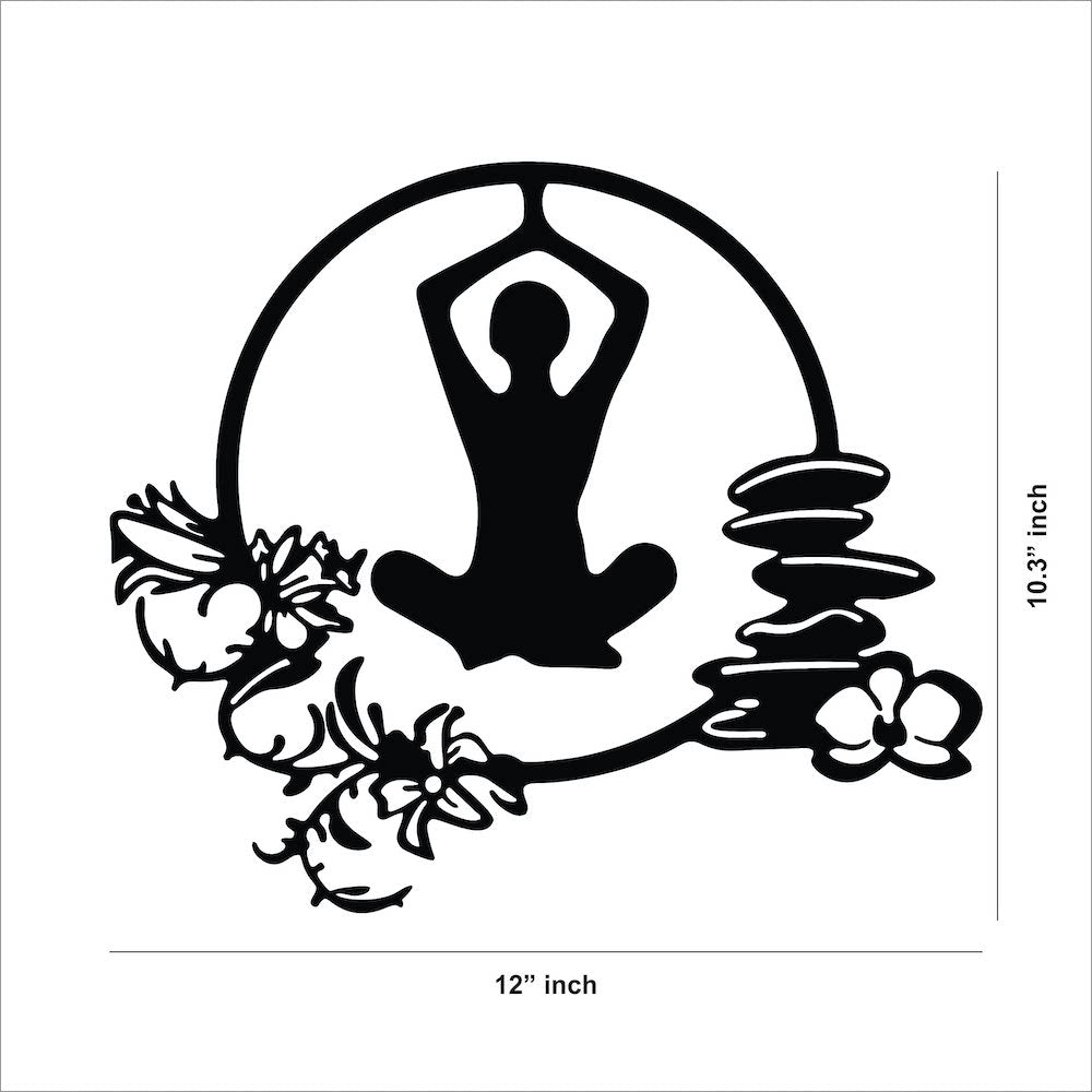 Yoga wall art featuring a meditative pose the dimensional image of the product which is 10.3 inch by 12 inch dimensions.