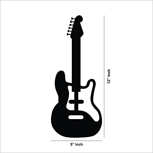 Black guitar-shaped musical wall art the image shows the dimensions of the product that is 12 inch by 5 inch.