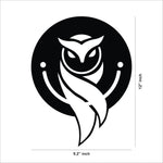 Black circular owl design wall art, the image shows the dimensions of the product that is 12 inch by 9.2 inch.