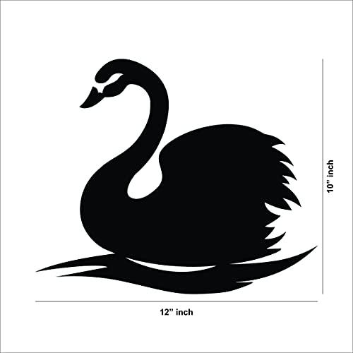 Black MDF swan wall decor, the dimensional picture of the product with 10 inch by 12 inch dimensions.