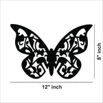 Elegant butterfly-shaped MDF wall decor with intricate patterns, with the dimensions of the product that is 8 inch by 12 inch.