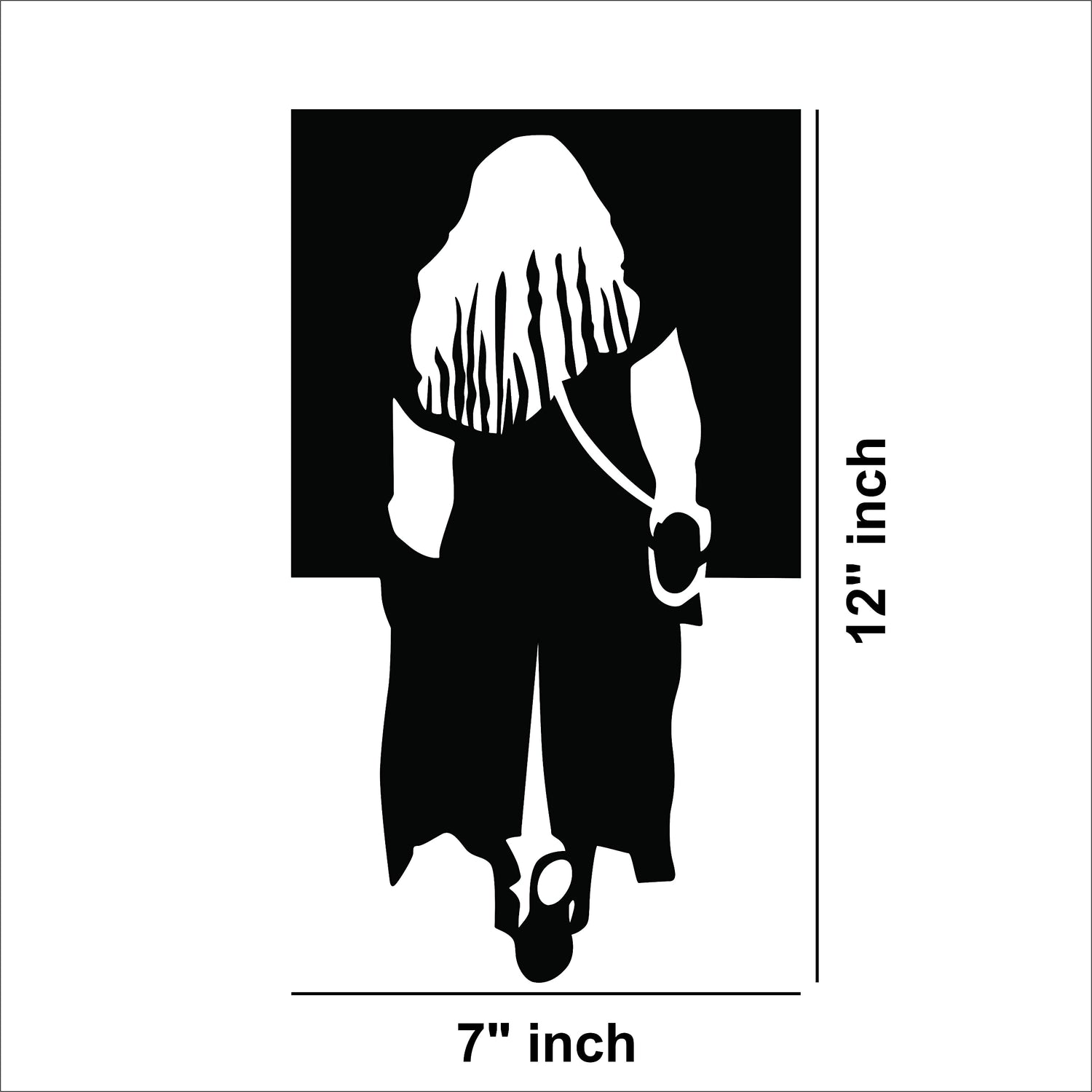 Black girl wall art featuring a silhouette of a woman walking, the dimensional image of the product with 12 inch by 7 inch frame. 