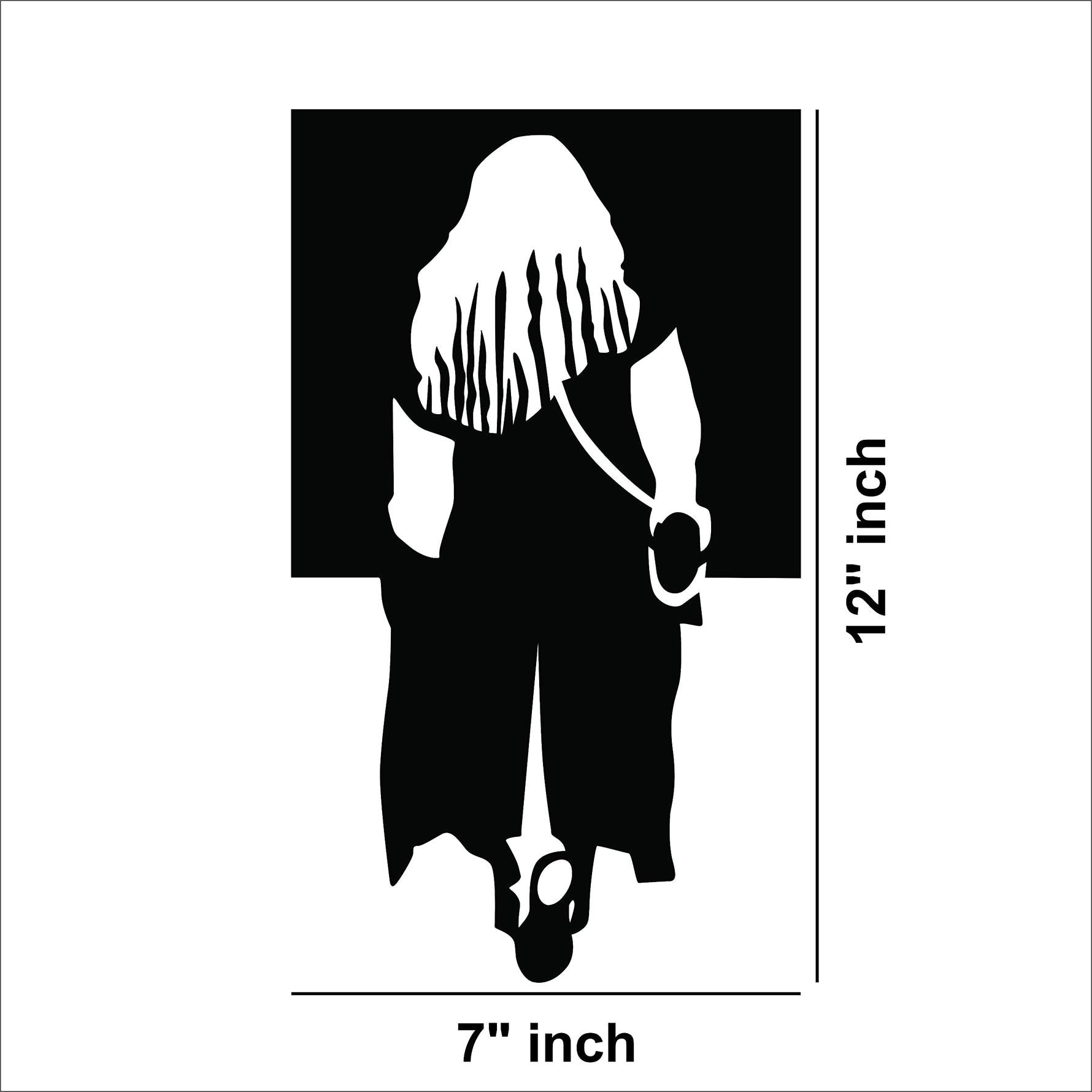 Black girl wall art featuring a silhouette of a woman walking, the dimensional image of the product with 12 inch by 7 inch frame. 