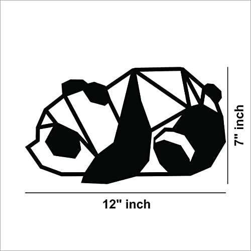 Geometric panda wall art made from MDF, showcasing a minimalist and modern design, the image shows the dimensions of the product which are 7 inch by 12 inch.