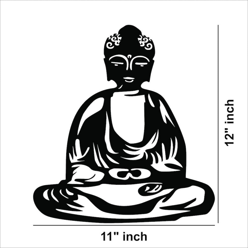 Buddha Black MDF Buddha wall art decor, the dimensional image of the product shows 12 inch by 11 inch as the dimensions of the product.