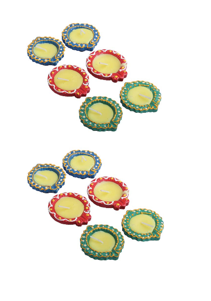 Colorful decorative candle diyas in box for Diwali and festive celebrations