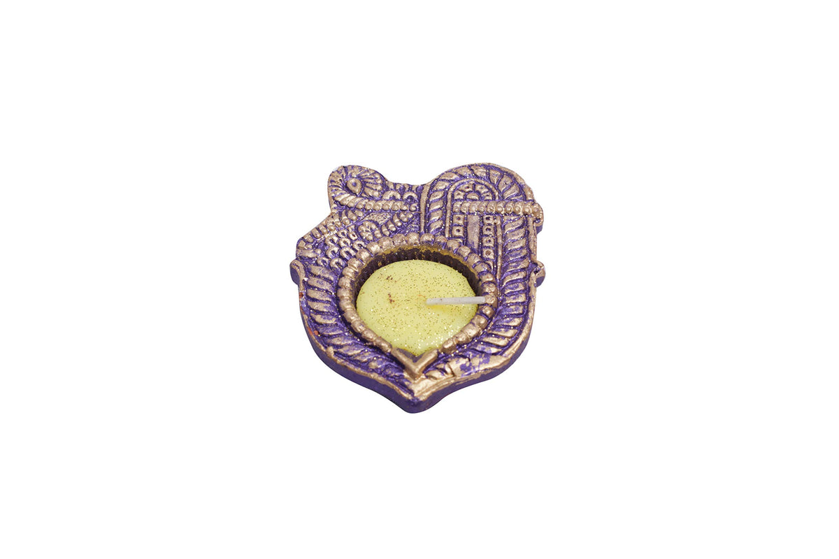 Shri Diya colorful decorative clay candle diya with intricate designs, 