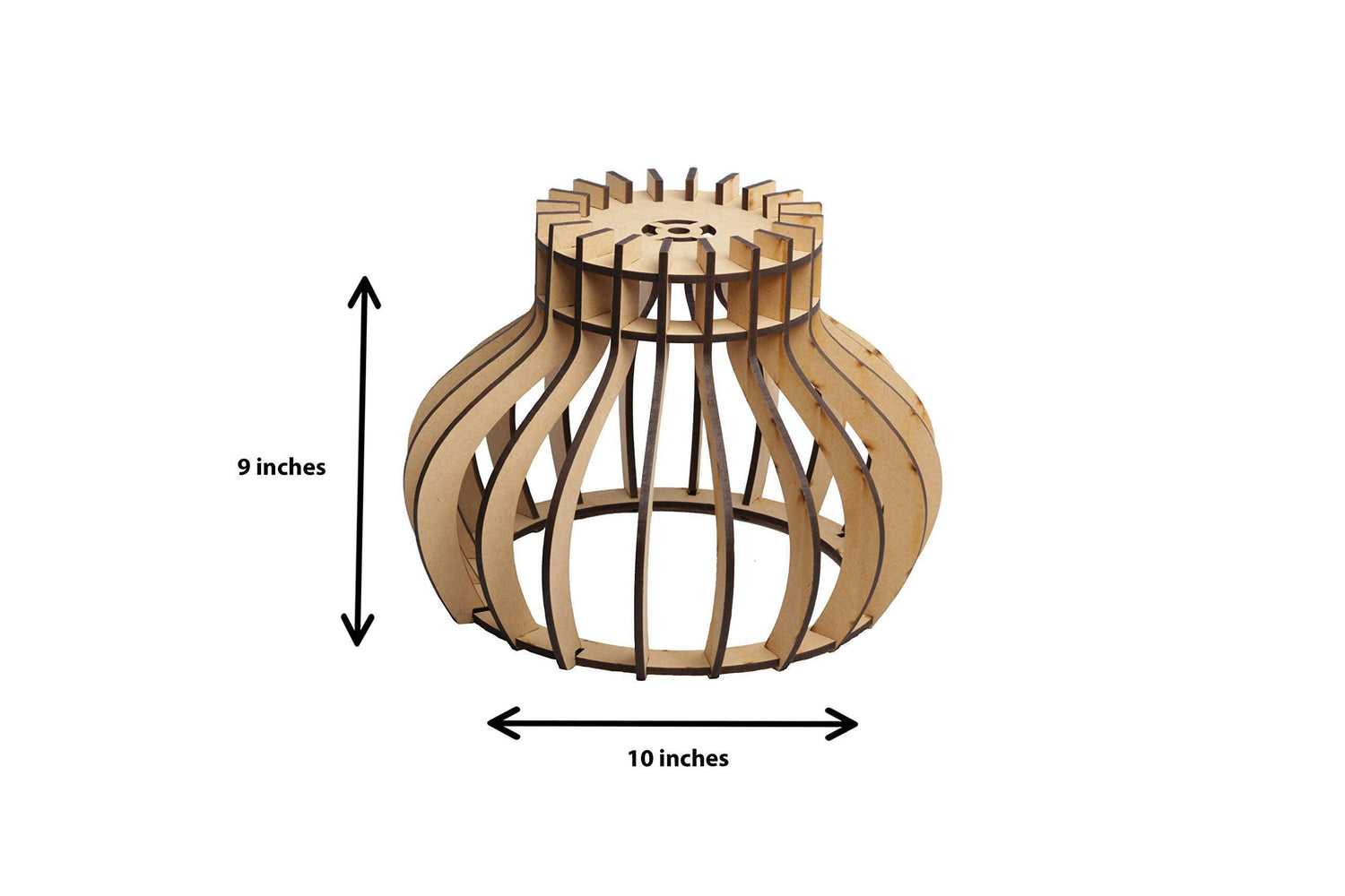 Elegant wooden pendant , the dimensional image of the product with 9 inch by 10 inch.