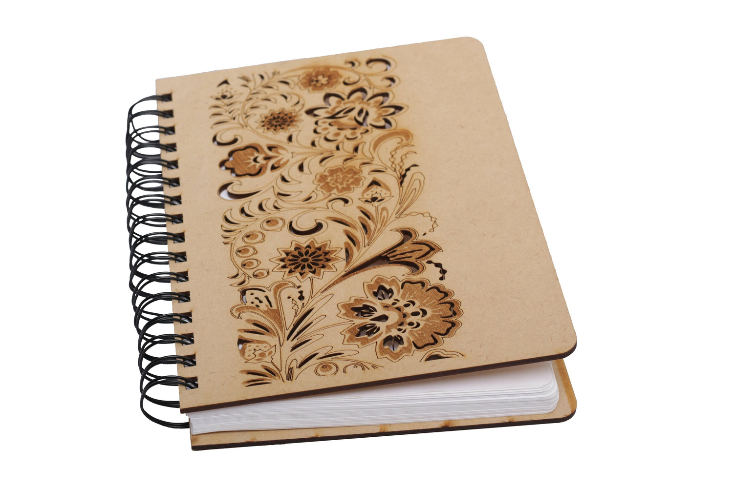laser cut floral wooden spiral notebook journal
