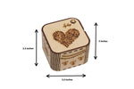 The image shows the dimensions of the heart jewellery box that is 3 inch by 3.5 inch by 3.5 inch.