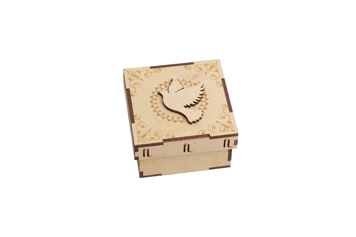 Handcrafted MDF bird design storage box with engraved dove and floral pattern – 4x4.5 inches

