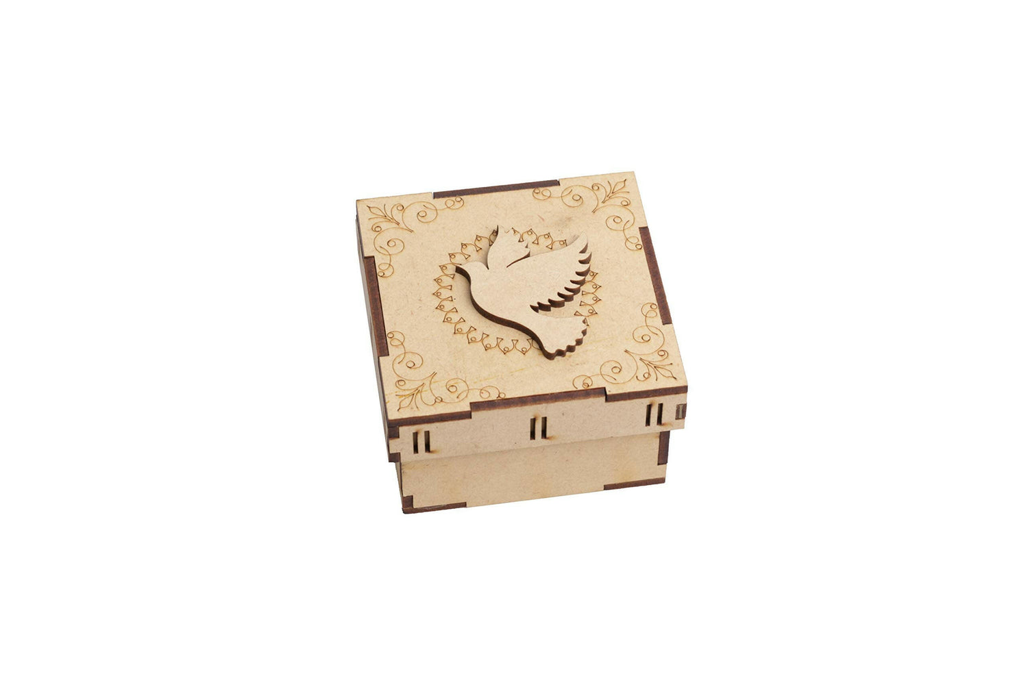 Handcrafted MDF bird design storage box with engraved dove and floral pattern – 4x4.5 inches

