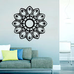 Elegant floral mandala wall art with a symmetrical petal design in black.