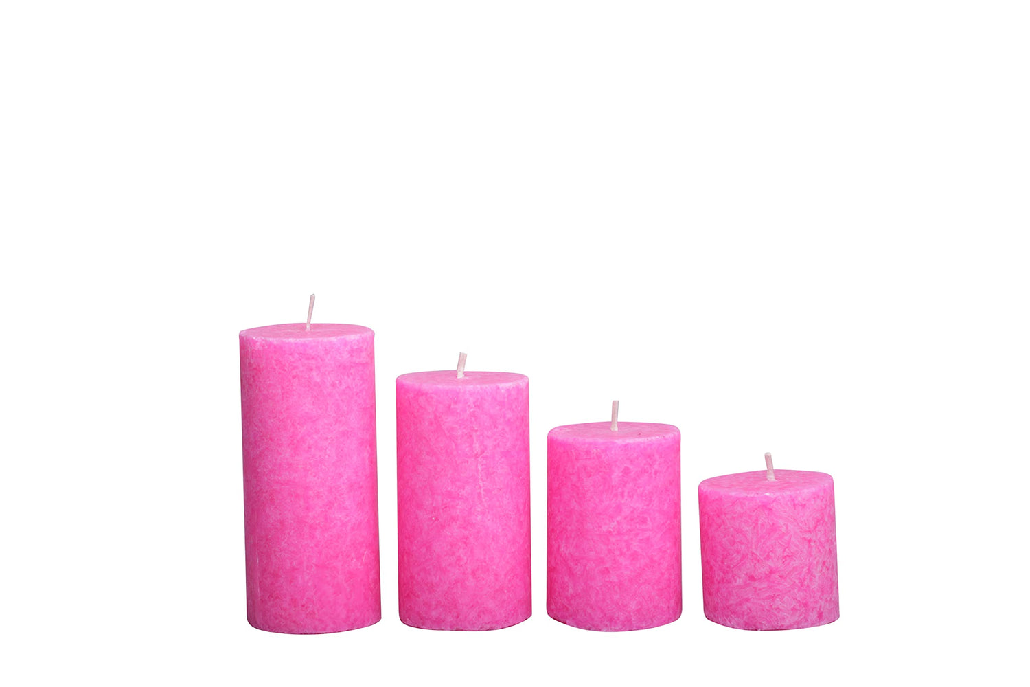 Set of four scented pillar candles in varying heights, perfect for home decor and relaxation